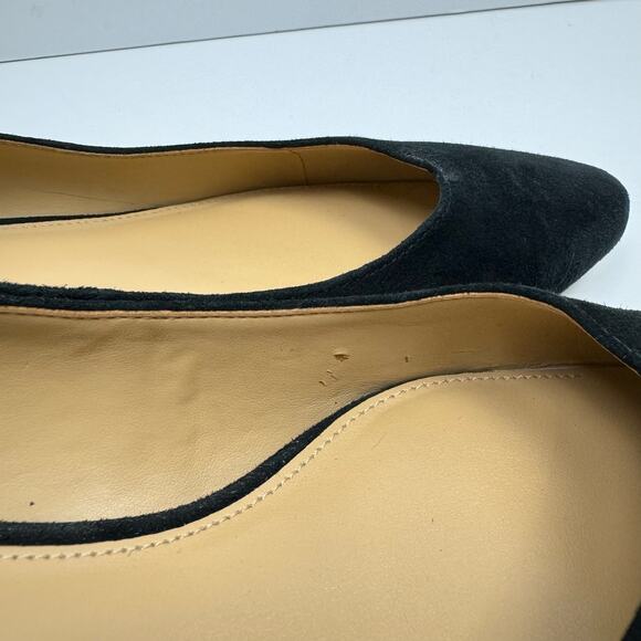 Talbots | Edison 6M Black Suede Leather Pointed Toe Embellished Fancy Heel Flats - Picture 9 of 13